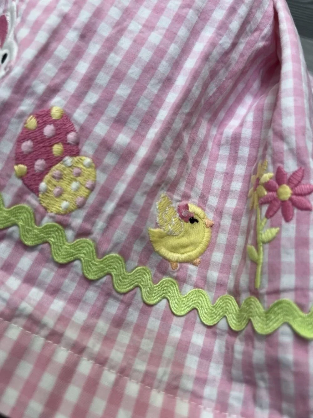 Gymboree Pink Gingham Easter Bunny Applique Jumper Dress Rick Rack Trim 6-9 M